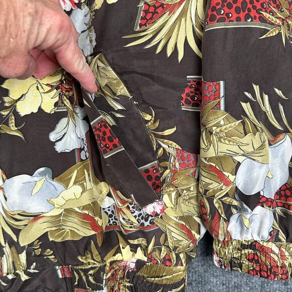 Fuda International Jacket Women's L Hibiscus Tropical 100% Silk Vintage Full Zip - Picture 3 of 11